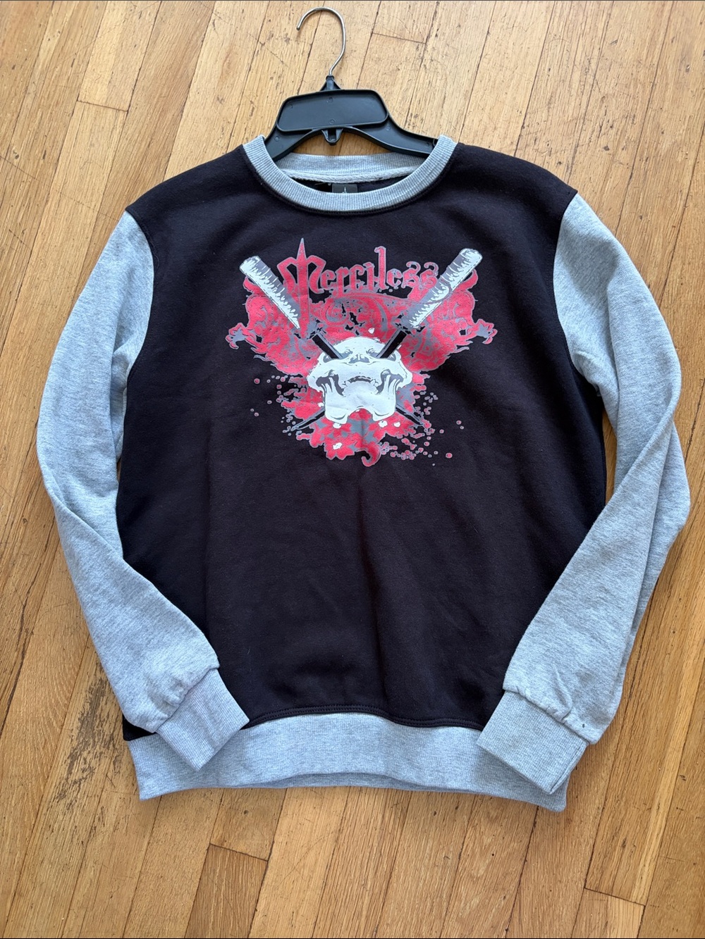 Graphic Black & Gray Crewneck Sweatshirt with Red Print